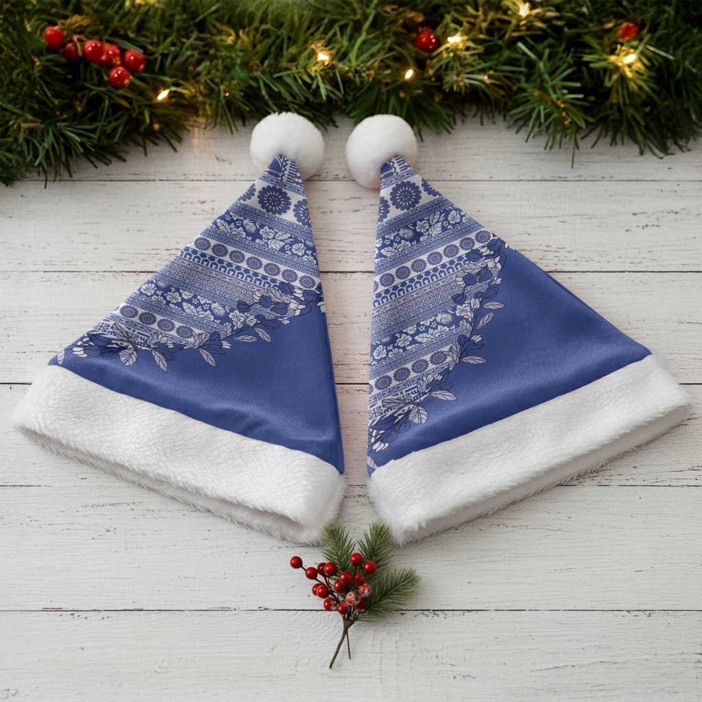 Fiji Marau na Kerisimasi Christmas Santa Hat Blue Tagimoucia Tapa Masi Tribal - Polynesian Pride