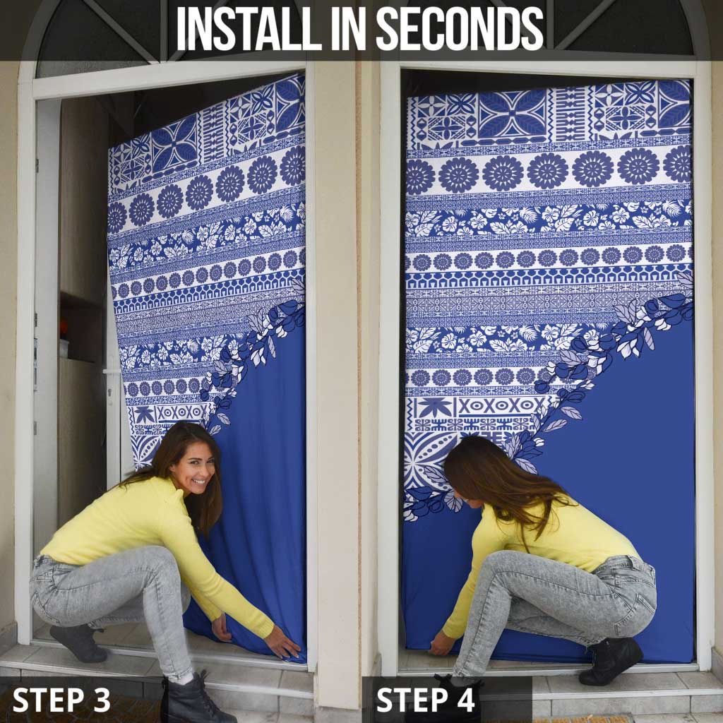 Fiji Marau na Kerisimasi Door Cover Blue Tagimoucia Tapa Masi Tribal - Polynesian Pride
