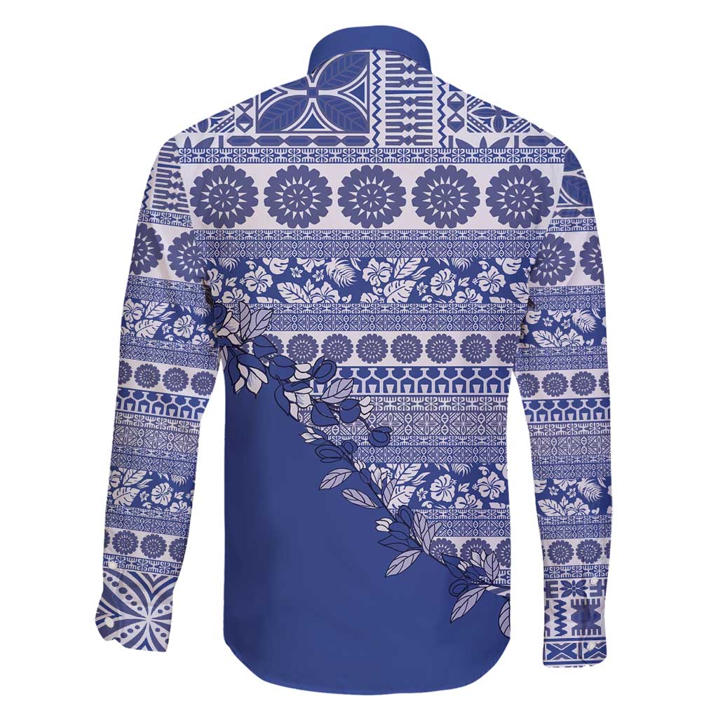 Fiji Marau na Kerisimasi Family Matching Long Sleeve Bodycon Dress and Hawaiian Shirt Blue Tagimoucia Tapa Masi Tribal - Polynesian Pride