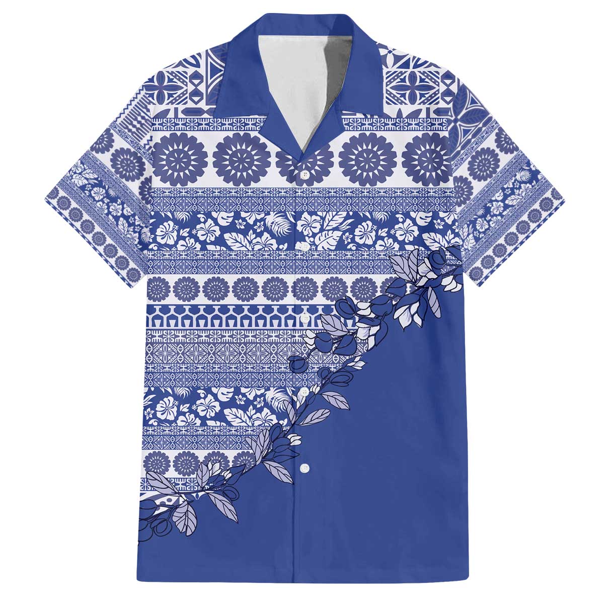 Fiji Marau na Kerisimasi Family Matching Off The Shoulder Long Sleeve Dress and Hawaiian Shirt Blue Tagimoucia Tapa Masi Tribal - Polynesian Pride