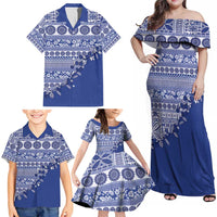 Fiji Marau na Kerisimasi Family Matching Off Shoulder Maxi Dress and Hawaiian Shirt Blue Tagimoucia Tapa Masi Tribal - Polynesian Pride