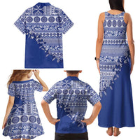 Fiji Marau na Kerisimasi Family Matching Tank Maxi Dress and Hawaiian Shirt Blue Tagimoucia Tapa Masi Tribal - Polynesian Pride