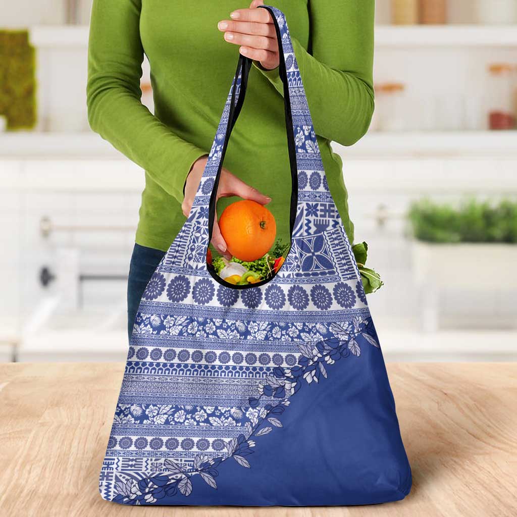 Fiji Marau na Kerisimasi Grocery Bag Blue Tagimoucia Tapa Masi Tribal - Polynesian Pride