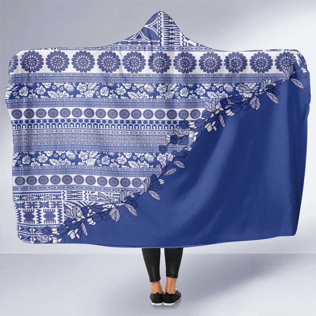 Fiji Marau na Kerisimasi Hooded Blanket Blue Tagimoucia Tapa Masi Tribal - Polynesian Pride