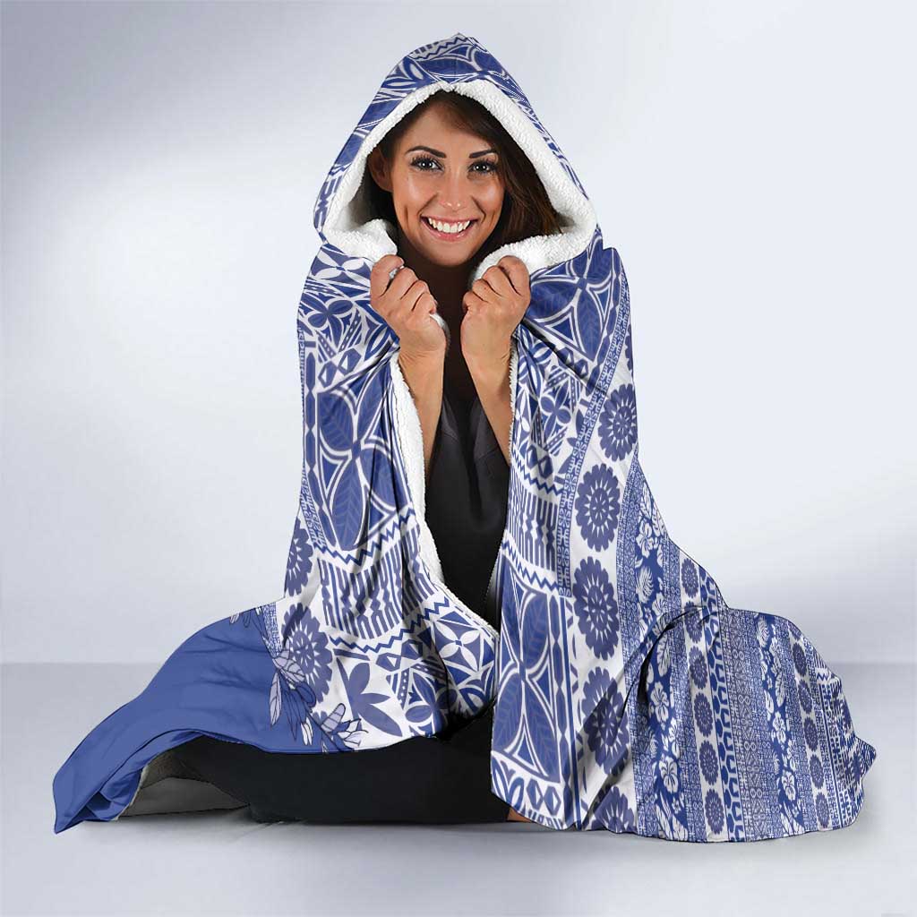 Fiji Marau na Kerisimasi Hooded Blanket Blue Tagimoucia Tapa Masi Tribal - Polynesian Pride
