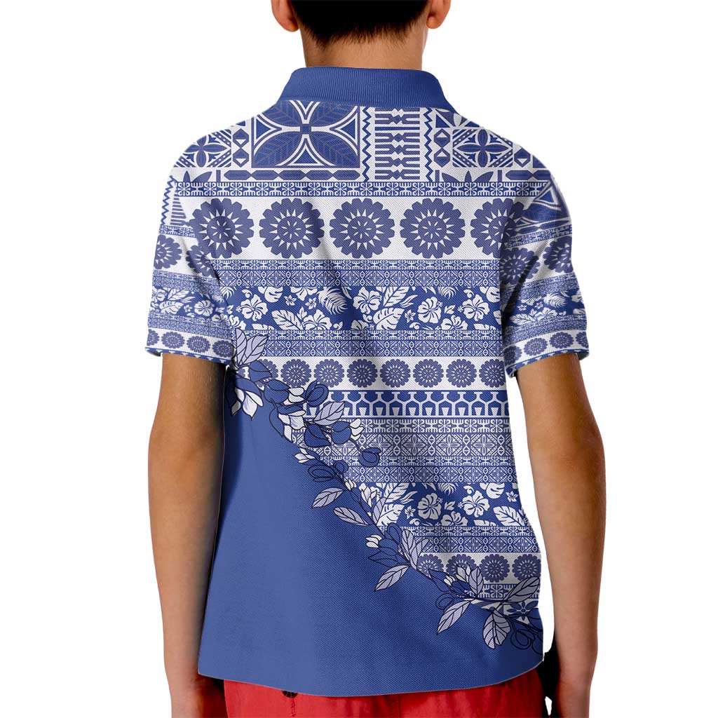 Fiji Marau na Kerisimasi Kid Polo Shirt Blue Tagimoucia Tapa Masi Tribal - Polynesian Pride