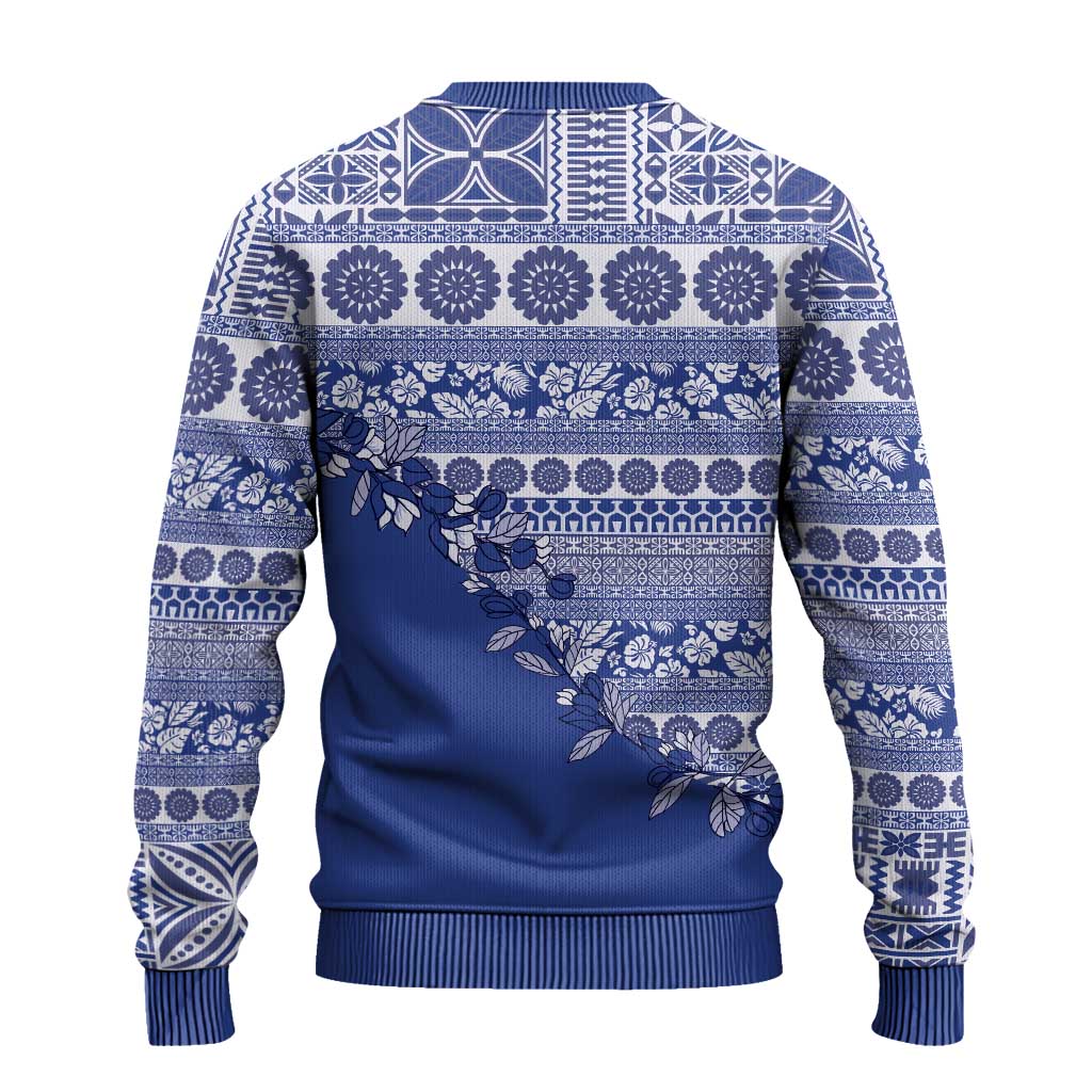 Fiji Marau na Kerisimasi Ugly Christmas Sweater Blue Tagimoucia Tapa Masi Tribal - Polynesian Pride