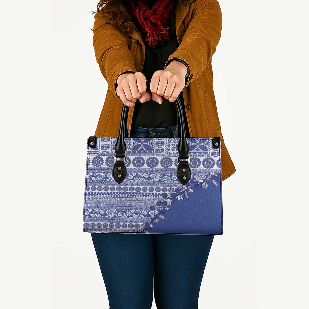 Fiji Marau na Kerisimasi Leather Bag Blue Tagimoucia Tapa Masi Tribal - Polynesian Pride