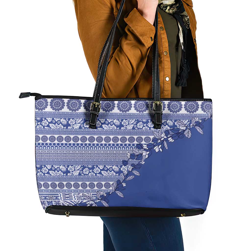 Fiji Marau na Kerisimasi Leather Tote Bag Blue Tagimoucia Tapa Masi Tribal - Polynesian Pride