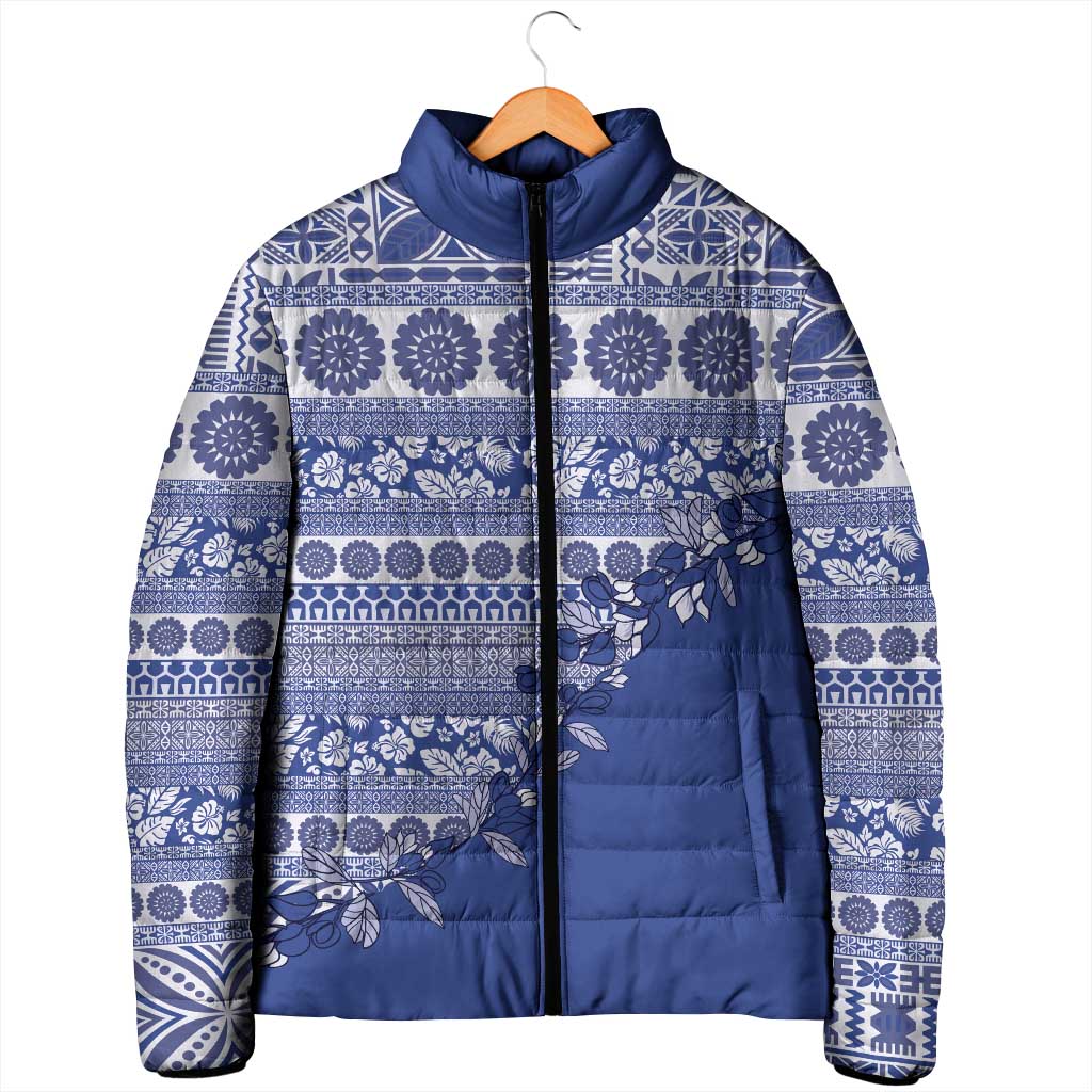 Fiji Marau na Kerisimasi Padded Jacket Blue Tagimoucia Tapa Masi Tribal - Polynesian Pride