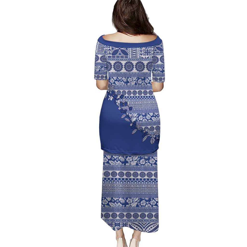 Fiji Marau na Kerisimasi Puletasi Blue Tagimoucia Tapa Masi Tribal - Polynesian Pride