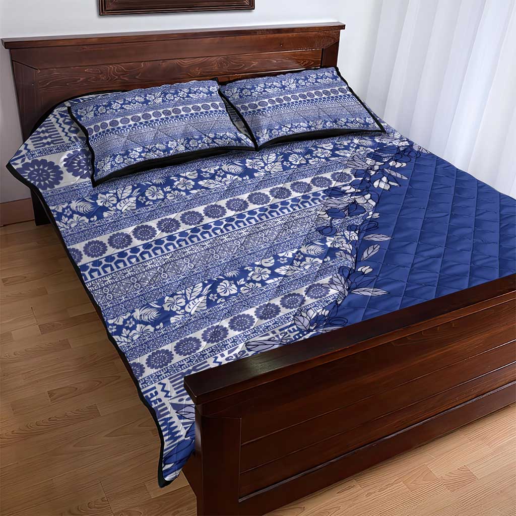 Fiji Marau na Kerisimasi Quilt Bed Set Blue Tagimoucia Tapa Masi Tribal - Polynesian Pride