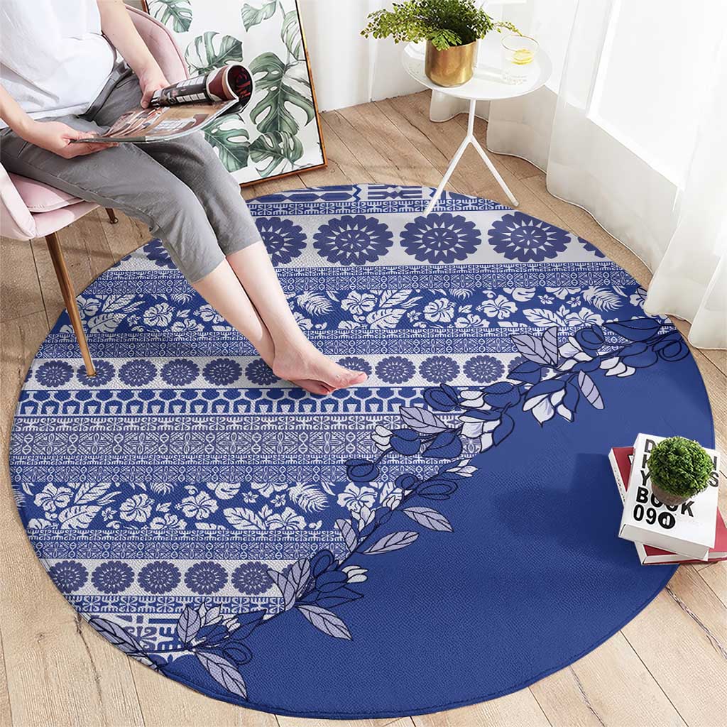 Fiji Marau na Kerisimasi Round Carpet Blue Tagimoucia Tapa Masi Tribal - Polynesian Pride