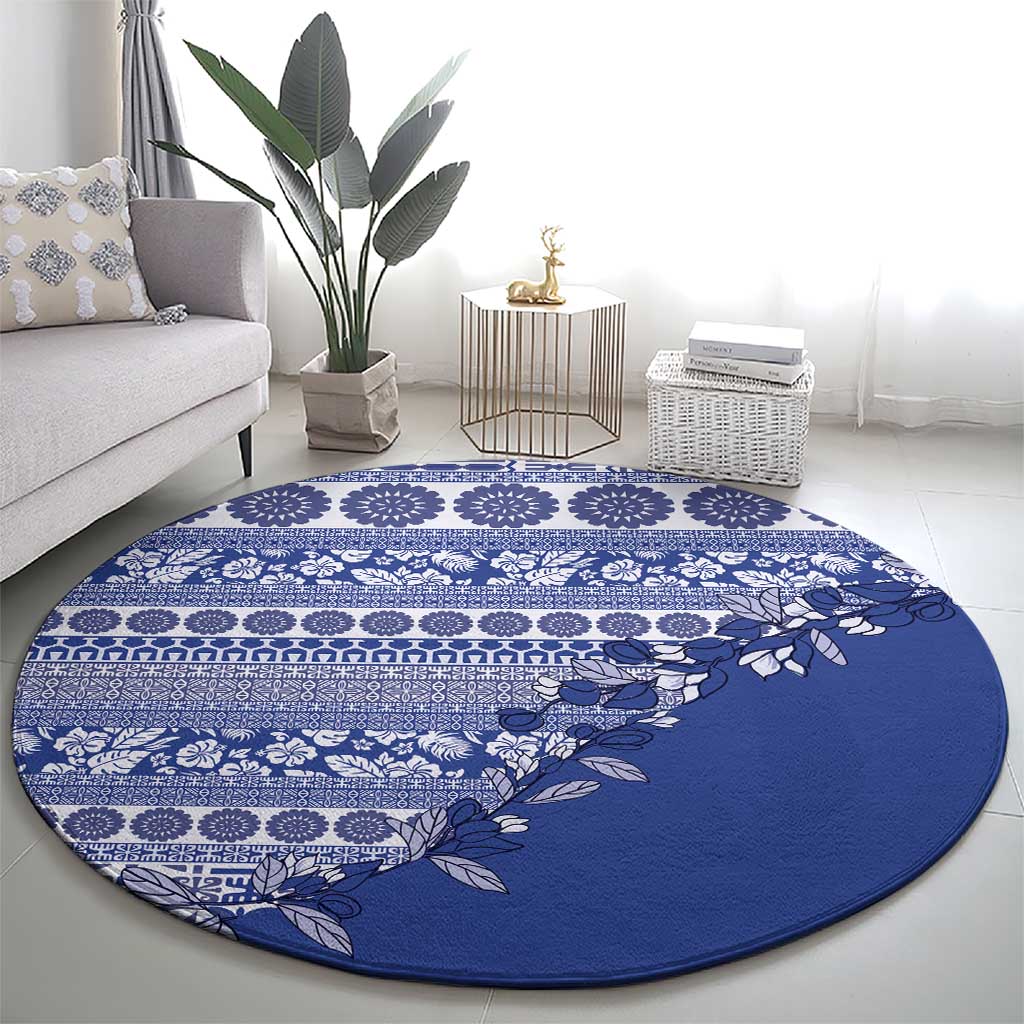 Fiji Marau na Kerisimasi Round Carpet Blue Tagimoucia Tapa Masi Tribal - Polynesian Pride