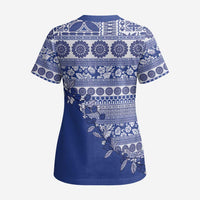 Fiji Marau na Kerisimasi Scrub Top Blue Tagimoucia Tapa Masi Tribal - Polynesian Pride