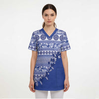 Fiji Marau na Kerisimasi Scrub Top Blue Tagimoucia Tapa Masi Tribal - Polynesian Pride