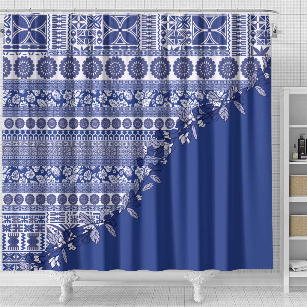 Fiji Marau na Kerisimasi Shower Curtain Blue Tagimoucia Tapa Masi Tribal - Polynesian Pride