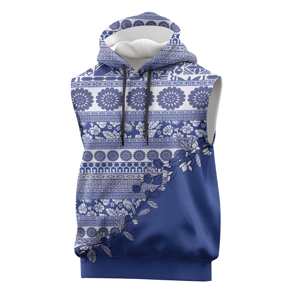 Fiji Marau na Kerisimasi Sleeveless Hoodie Blue Tagimoucia Tapa Masi Tribal - Polynesian Pride