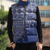 Fiji Marau na Kerisimasi Sleeveless Puffer Jacket Blue Tagimoucia Tapa Masi Tribal - Polynesian Pride