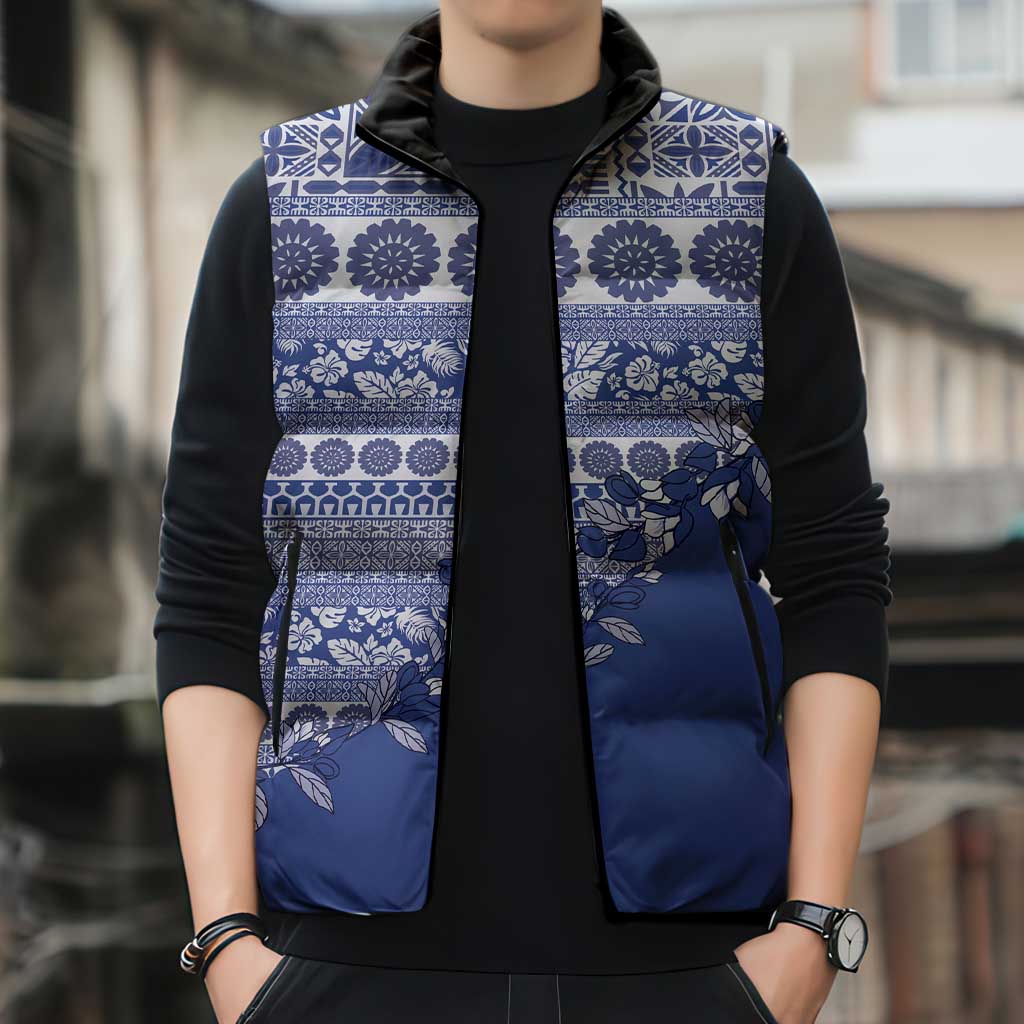 Fiji Marau na Kerisimasi Sleeveless Puffer Jacket Blue Tagimoucia Tapa Masi Tribal - Polynesian Pride