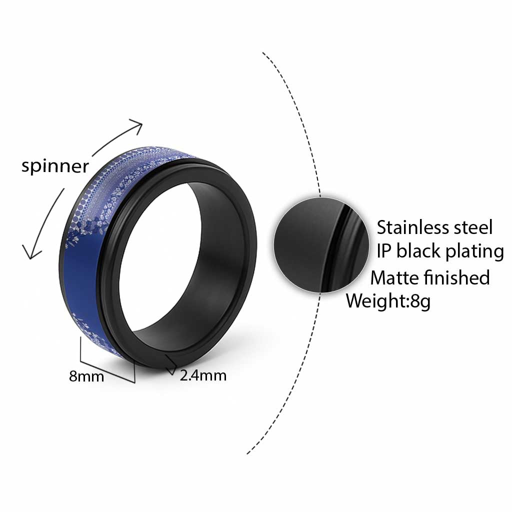 Fiji Marau na Kerisimasi Spinner Ring Blue Tagimoucia Tapa Masi Tribal - Polynesian Pride