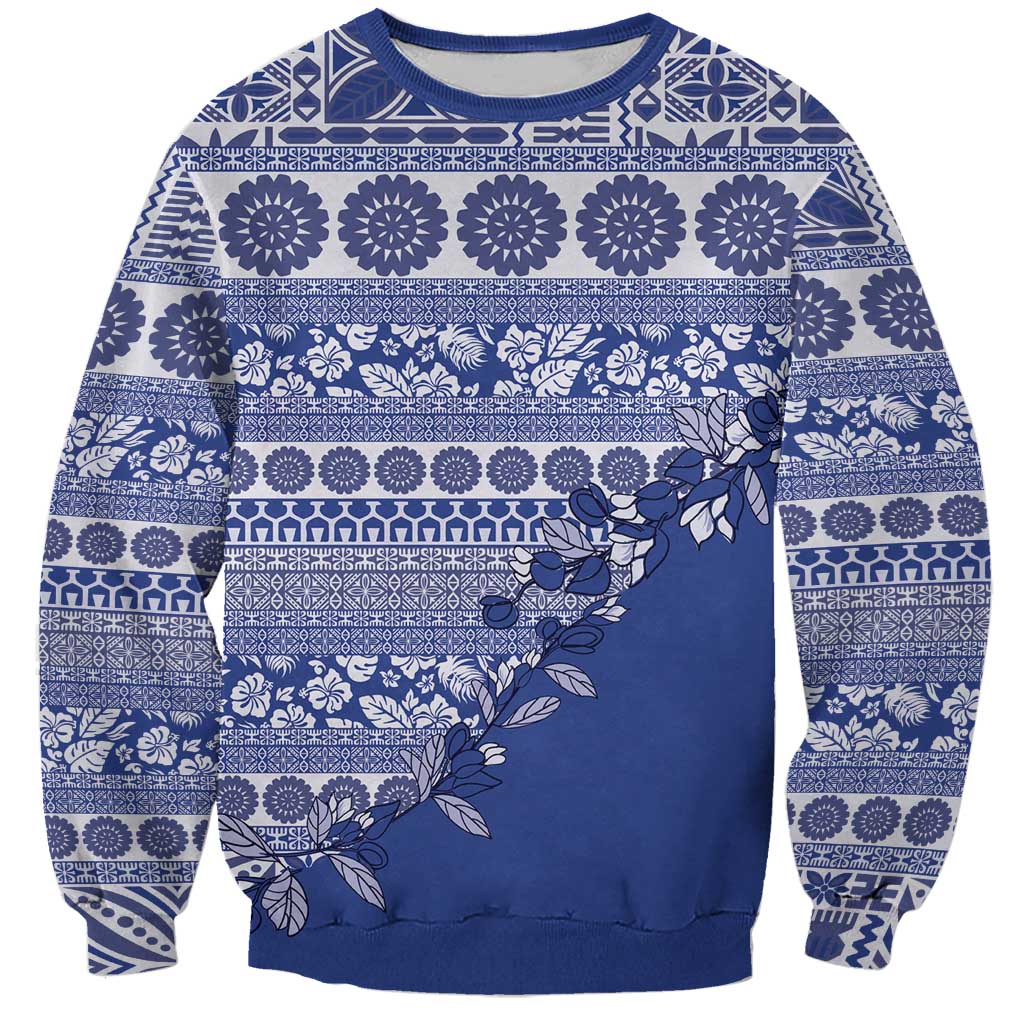 Fiji Marau na Kerisimasi Sweatshirt Blue Tagimoucia Tapa Masi Tribal - Polynesian Pride
