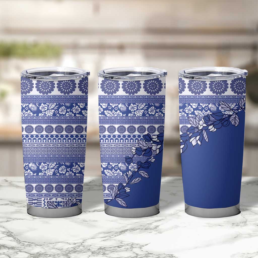 Fiji Marau na Kerisimasi Tumbler Cup Blue Tagimoucia Tapa Masi Tribal - Polynesian Pride