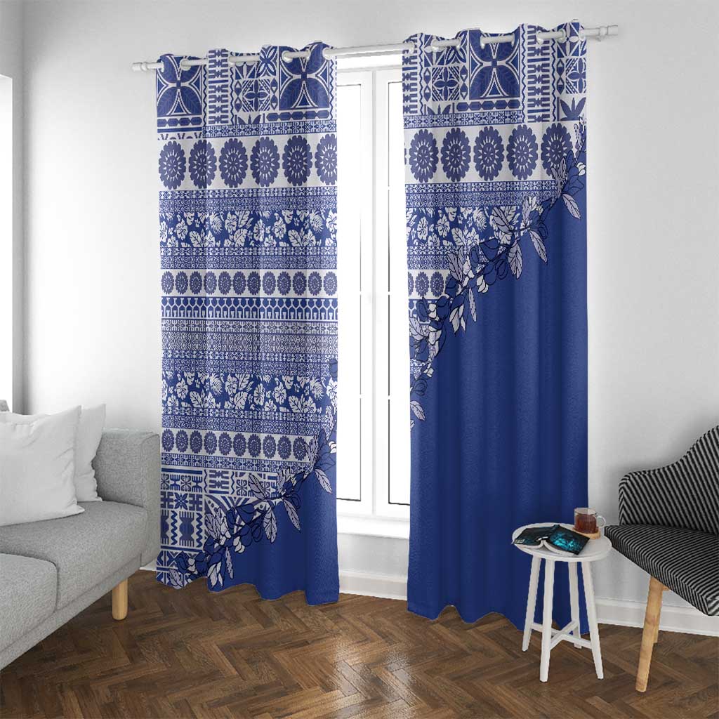 Fiji Marau na Kerisimasi Window Curtain Blue Tagimoucia Tapa Masi Tribal - Polynesian Pride
