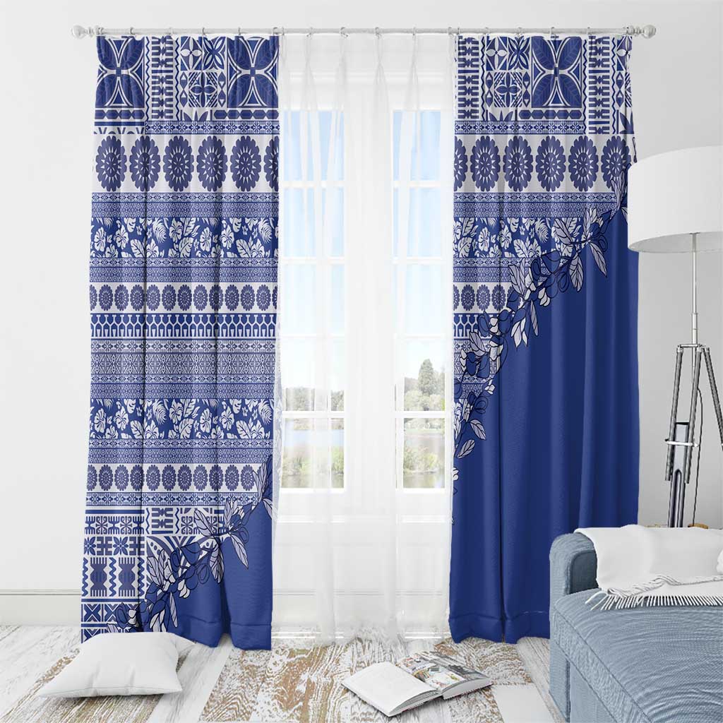 Fiji Marau na Kerisimasi Window Curtain Blue Tagimoucia Tapa Masi Tribal - Polynesian Pride