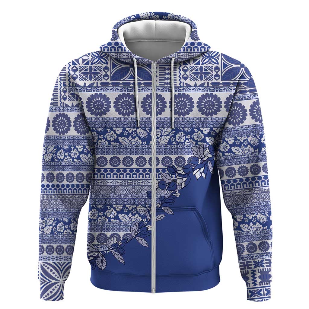 Fiji Marau na Kerisimasi Zip Hoodie Blue Tagimoucia Tapa Masi Tribal - Polynesian Pride