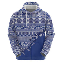 Fiji Marau na Kerisimasi Zip Hoodie Blue Tagimoucia Tapa Masi Tribal - Polynesian Pride