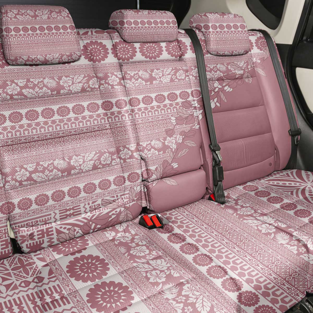 Fiji Marau na Kerisimasi Back Car Seat Cover Dusty Rose Tagimoucia Tapa Masi Tribal - Polynesian Pride