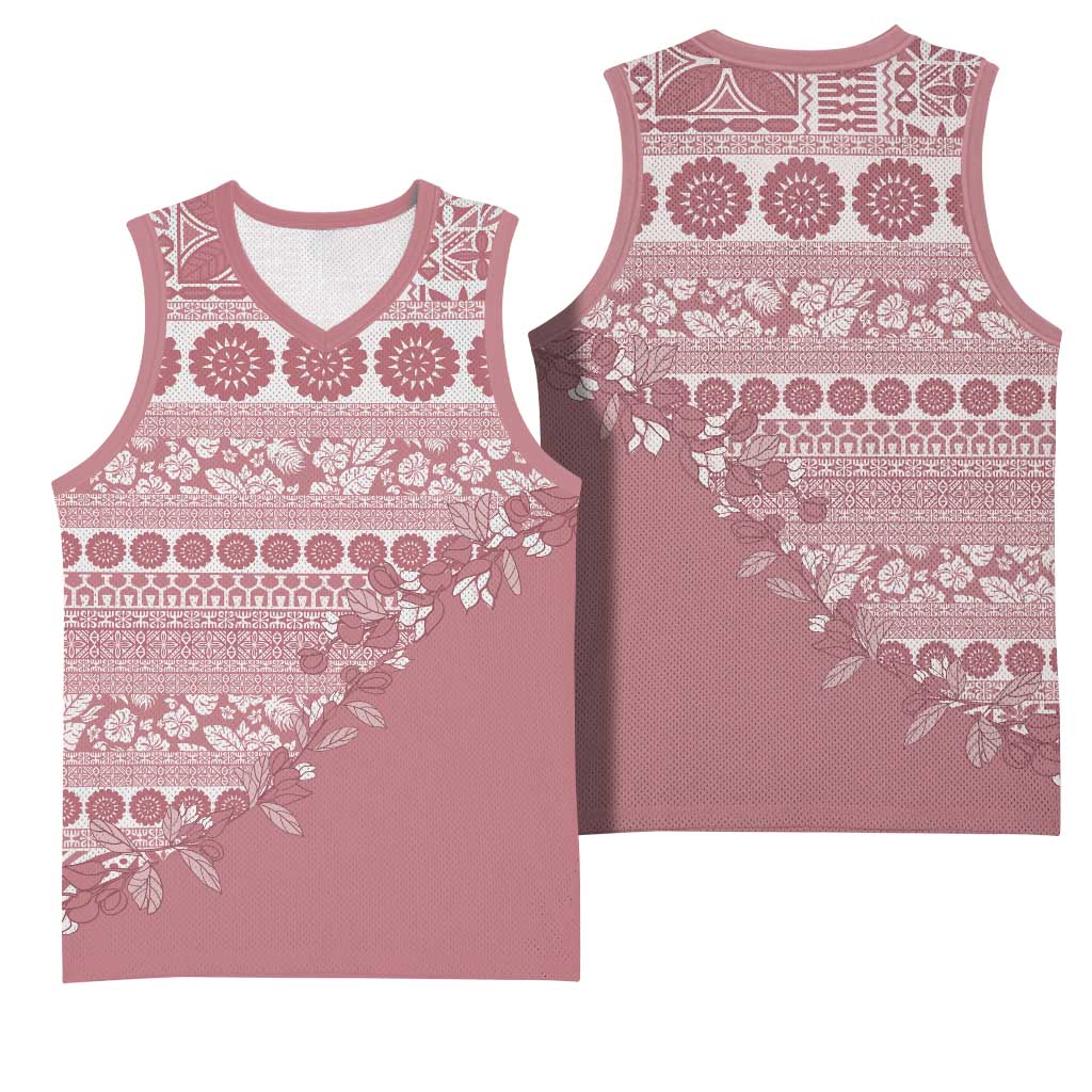 Fiji Marau na Kerisimasi Basketball Jersey Dusty Rose Tagimoucia Tapa Masi Tribal - Polynesian Pride