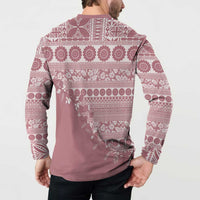 Fiji Marau na Kerisimasi Button Sweatshirt Dusty Rose Tagimoucia Tapa Masi Tribal - Polynesian Pride