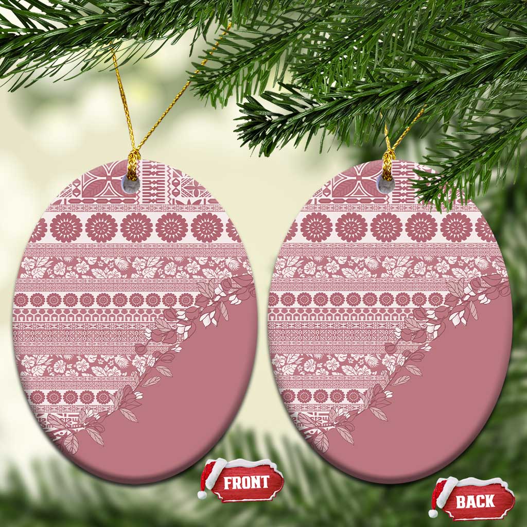 Fiji Marau na Kerisimasi Ceramic Ornament Dusty Rose Tagimoucia Tapa Masi Tribal - Polynesian Pride
