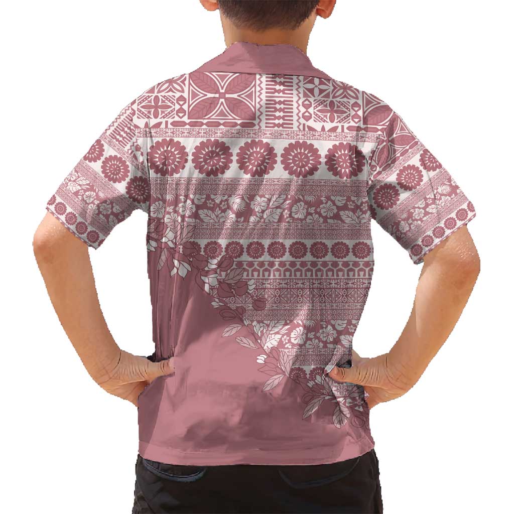 Fiji Marau na Kerisimasi Family Matching Long Sleeve Bodycon Dress and Hawaiian Shirt Dusty Rose Tagimoucia Tapa Masi Tribal - Polynesian Pride