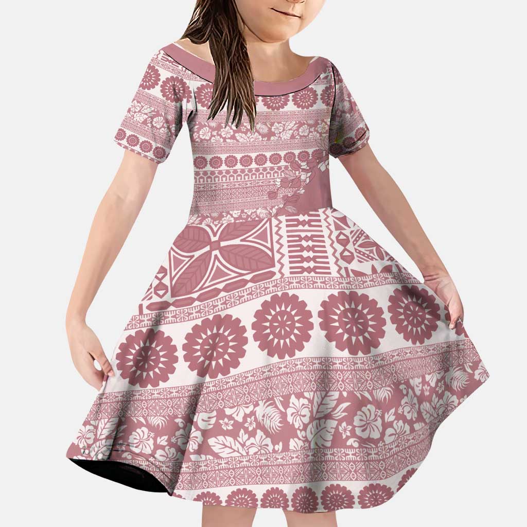 Fiji Marau na Kerisimasi Family Matching Puletasi and Hawaiian Shirt Dusty Rose Tagimoucia Tapa Masi Tribal LT9 Daughter's Dress Pink - Polynesian Pride