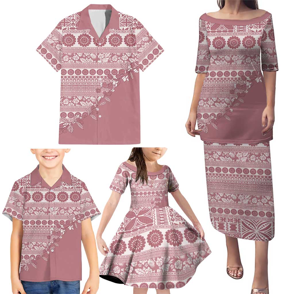 Fiji Marau na Kerisimasi Family Matching Puletasi and Hawaiian Shirt Dusty Rose Tagimoucia Tapa Masi Tribal LT9 - Polynesian Pride