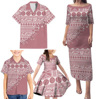Fiji Marau na Kerisimasi Family Matching Puletasi and Hawaiian Shirt Dusty Rose Tagimoucia Tapa Masi Tribal LT9 - Polynesian Pride