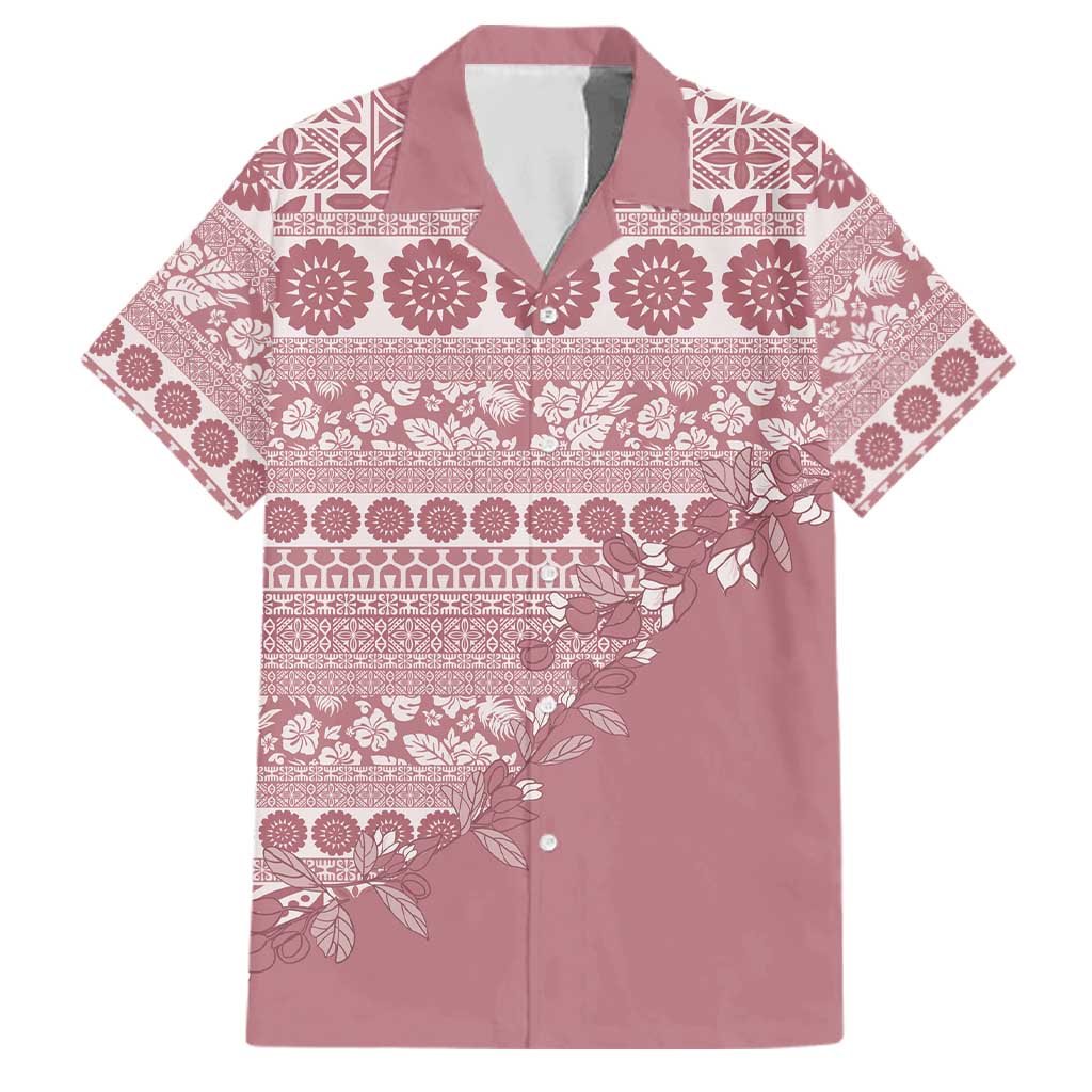 Fiji Marau na Kerisimasi Family Matching Puletasi and Hawaiian Shirt Dusty Rose Tagimoucia Tapa Masi Tribal LT9 Dad's Shirt - Short Sleeve Pink - Polynesian Pride