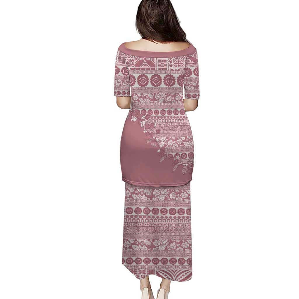 Fiji Marau na Kerisimasi Family Matching Puletasi and Hawaiian Shirt Dusty Rose Tagimoucia Tapa Masi Tribal LT9 - Polynesian Pride