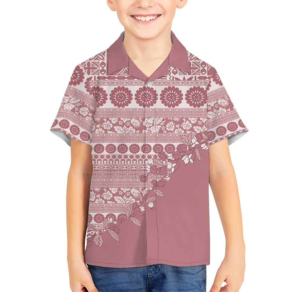 Fiji Marau na Kerisimasi Family Matching Puletasi and Hawaiian Shirt Dusty Rose Tagimoucia Tapa Masi Tribal LT9 Son's Shirt Pink - Polynesian Pride