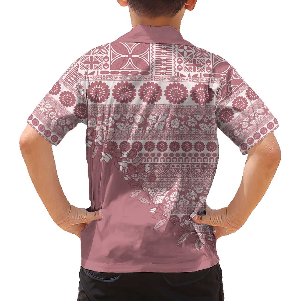 Fiji Marau na Kerisimasi Family Matching Short Sleeve Bodycon Dress and Hawaiian Shirt Dusty Rose Tagimoucia Tapa Masi Tribal - Polynesian Pride