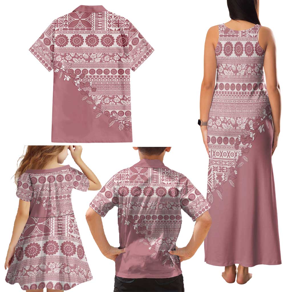 Fiji Marau na Kerisimasi Family Matching Tank Maxi Dress and Hawaiian Shirt Dusty Rose Tagimoucia Tapa Masi Tribal - Polynesian Pride