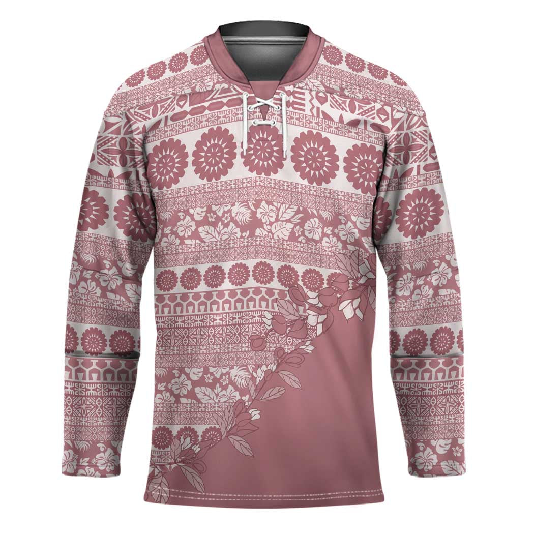 Fiji Marau na Kerisimasi Hockey Jersey Dusty Rose Tagimoucia Tapa Masi Tribal - Polynesian Pride