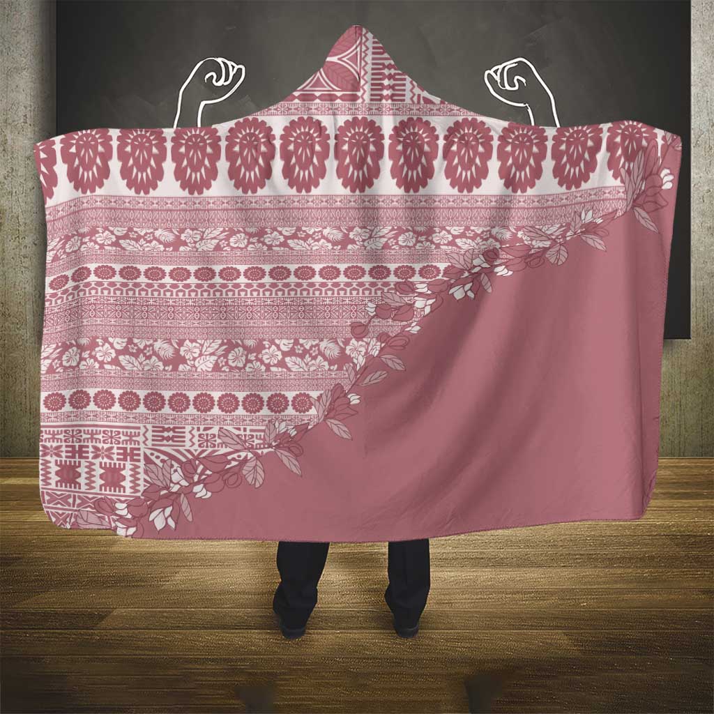 Fiji Marau na Kerisimasi Hooded Blanket Dusty Rose Tagimoucia Tapa Masi Tribal - Polynesian Pride