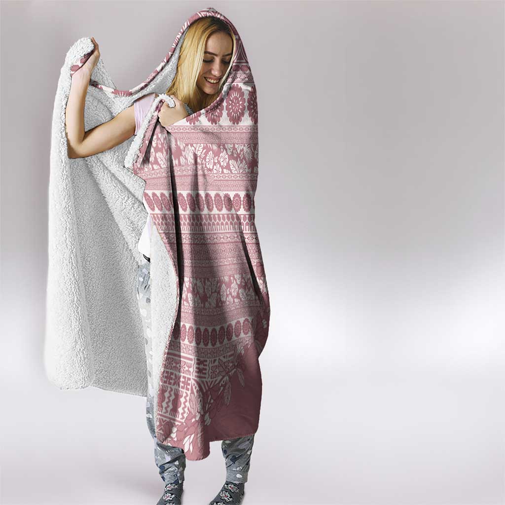 Fiji Marau na Kerisimasi Hooded Blanket Dusty Rose Tagimoucia Tapa Masi Tribal - Polynesian Pride