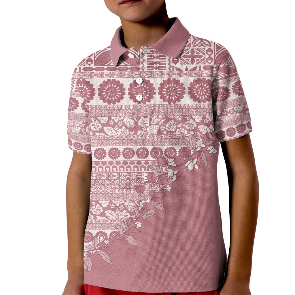 Fiji Marau na Kerisimasi Kid Polo Shirt Dusty Rose Tagimoucia Tapa Masi Tribal - Polynesian Pride