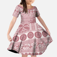 Fiji Marau na Kerisimasi Kid Short Sleeve Dress Dusty Rose Tagimoucia Tapa Masi Tribal - Polynesian Pride