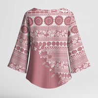 Fiji Marau na Kerisimasi Kimono Sleeve Blouse Dusty Rose Tagimoucia Tapa Masi Tribal - Polynesian Pride